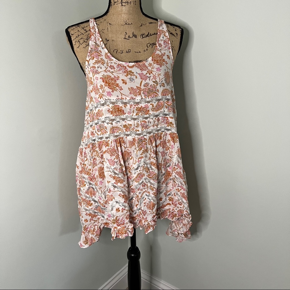 Free people voile & lace trapeze slip dress